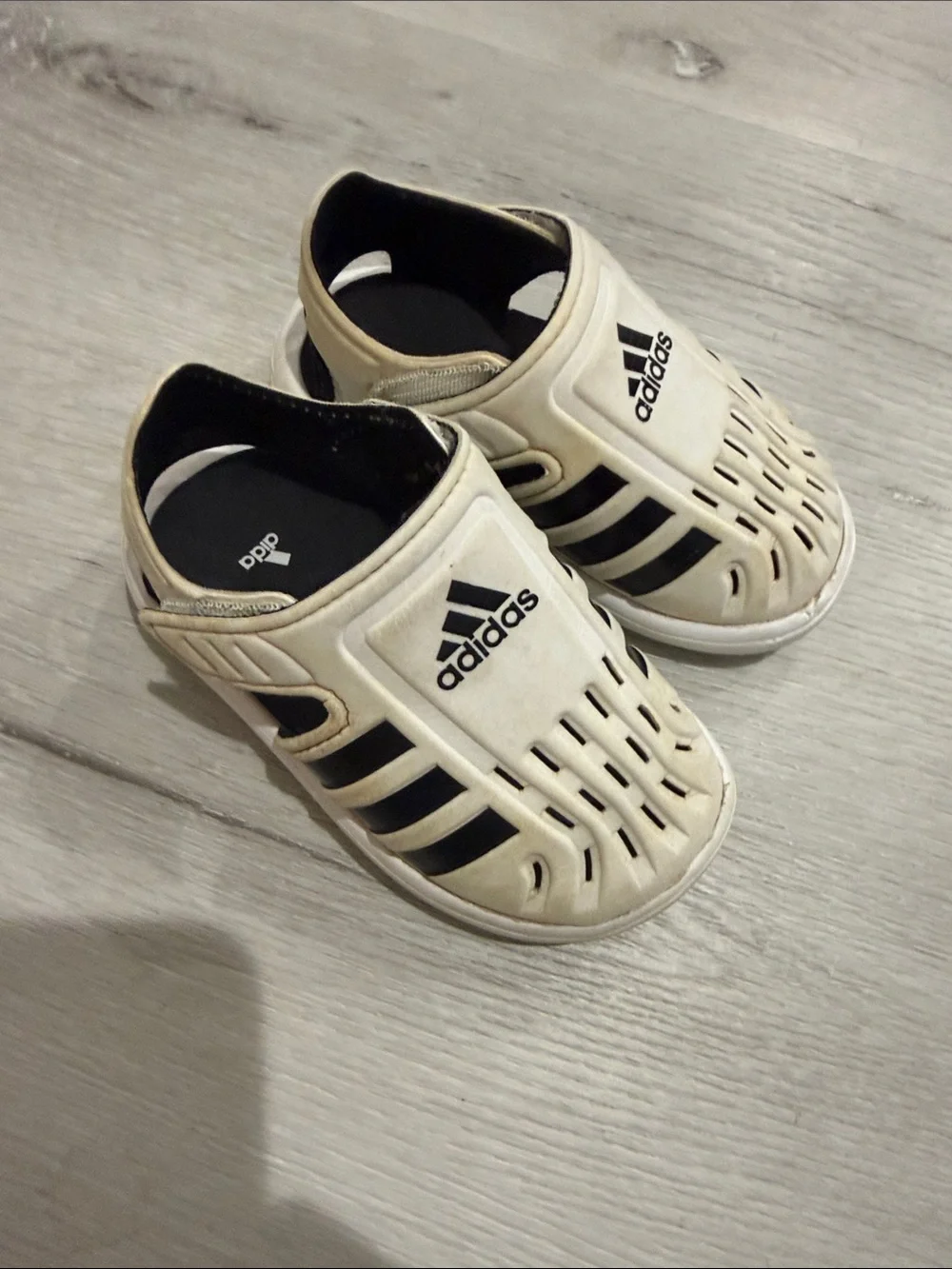 adidas Kids Cream and Black Slip-On Water Shoes